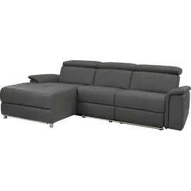 Places of Style Ecksofa »Pareli, L-Form, 259cm,m. Recamiere, Echtleder, Kunstleder, Webstoff«, man. o. elektr. Relaxfunktion, USB/Kopfteilverstellg u. LED schwarz