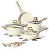 just perfecto Topfset Induktion - Pfannenset mit deckel - Pfanne 24cm, Bratpfanne 24 cm - kochtopf set ohne ptfe und pfoa 12 pcs Kochtopfset Aluminium mit Antihaftbeschichtung