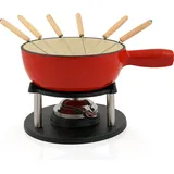 BBQ-Toro 9-teiliges Gusseisen Fondue Set für 6 Personen 2 L emailliert, rot