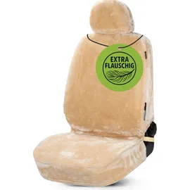 Walser Autositzbezug Teddy, Sitzbezug Kunstfell, Auto-Schonbezug in Lammfell-Optik, Flauschiger Plüsch-Schonbezug vegan beige