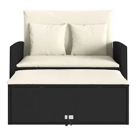 vidaXL Gartensofa mit Kissen 2-Sitzer Schwarz Poly Rattan