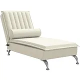 vidaXL Massage Chaiselongue mit Nackenrolle, Liegesessel mit Sperrholzlatten Metallbeine, Relaxliege für Wohnzimmer, Liegestuhl, Creme Samt