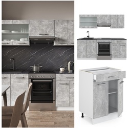 Vicco KÜCHE R-LINE 200CM KÜCHENZEILE KÜCHENBLOCK EINBAU Beton