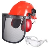 OZAKI - Professioneller Forsthelm - Für Forst- und Freischneiderarbeiten - Mit Schutzhelm, 25 dB Gehörschutz, Gitter-Schutzvisier Klasse F 45 m/s, Schutzbrille