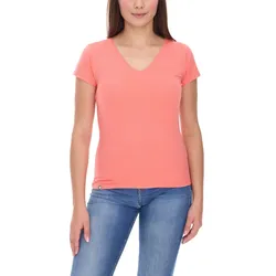 COURSE Damen T-Shirt mit V-Ausschnitt Sommer-Shirt Baumwoll-Oberteil Freizeit-Shirt 900779 Coral - L