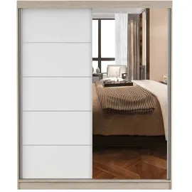 fabryka mebli idźczak Schwebetürenschrank Bono 160 x 195 x 61 cm Weiß/Sonoma