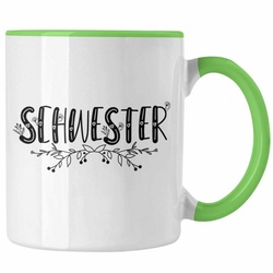 Trendation Tasse Trendation – Lieblingsschwester Tasse Geschenk für Schwester Spruch Schwester Kaffeetasse Geschenkidee Sprüche grün