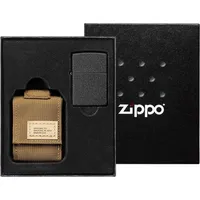 Zippo Black Crackle Coyote Pouch Geschenkset, ZIPPO-Feuerzeug inkl. Feuerzeugbeutel