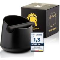 Barista Legends® Abklopfbehälter für Siebträger mattschwarz - Knock Box für Kaffeesatz mit spezieller geräuschabsorbierender Schlagstange - Abschlagbehälter für dein Barista Zubehör.