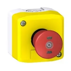 Schneider Electric XALFKT6442 Aufbaugehäuse, Harmony XALF, Kunststoff, hellgrau, gelb, 1 Not-Aus-Schalter, Statusanzeige, 1Ö
