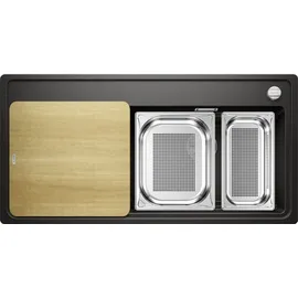 Blanco Zenar XL 6 S-F DampfgarPlus rechts schwarz + Excenterbetätigung + InFino + Holzschneidbrett