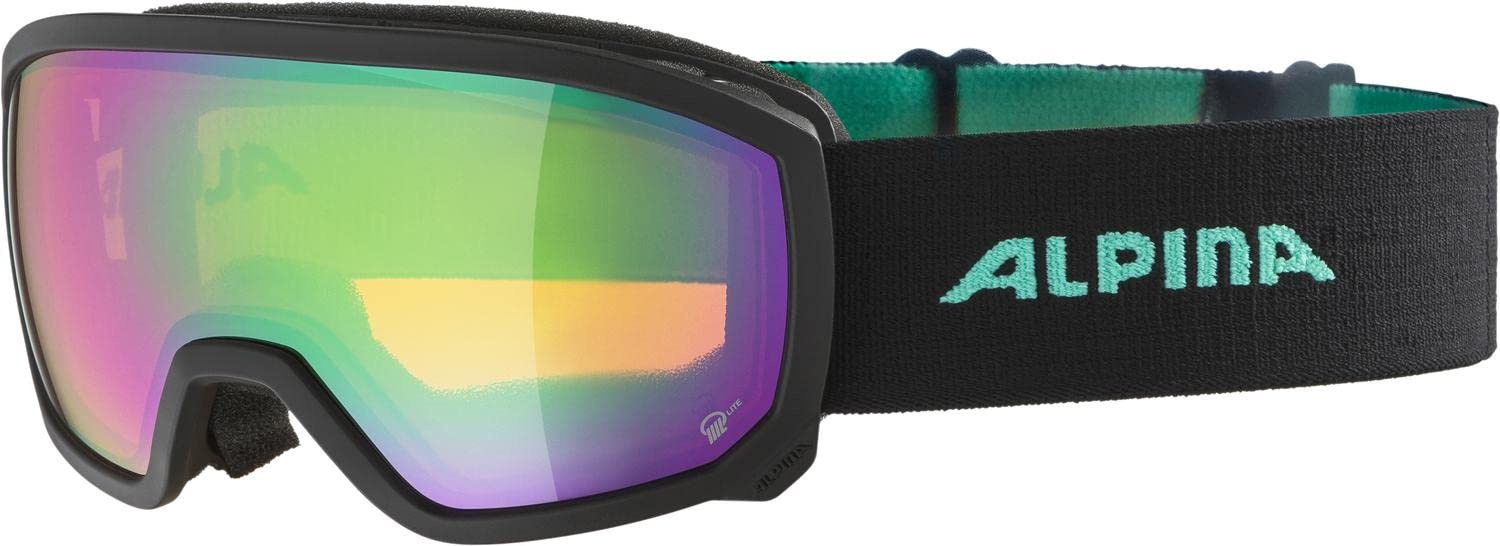 ALPINA SCARABEO JR. Q-LITE - Verspiegelte, Kontrastverstärkende OTG Skibrille Mit 100% UV-Schutz Für Kinder, black-aqua matt, One Size