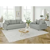 s-style möbel Odin - Polstergarnitur 3+2 mit Braun Holzfüßen im skandinavischen Stil aus Hellgrau Cord-Stoff