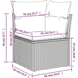 vidaXL Gartensofa-Set mit Kissen, schwarzes Polyrattan