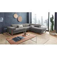 W.SCHILLIG Ecksofa finn, Designsofa mit tollem Sitzkomfort, bequem, L-Form, German Design Award 2016, Fußgestell Nussbaum natur, Breite 281 cm grau