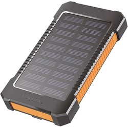LogiLink Solar Powerbank 6000 mAh, Taschenlampe, 2x USB-A (6000 mAh, 22.20 Wh), Powerbank, Orange, Schwarz