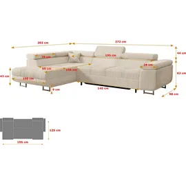 altdecor Ecksofa Cord mit Schlaffunktion 2-Sitzer Beige
