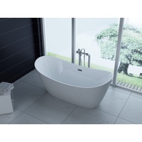 PureHaven freistehende Luxus Acryl-Badewanne 170x80cm elegant inkl. Siphon und Überlaufschutz leicht zu pflegende Oberfläche extra starker Rahmen Weiß