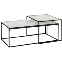 Actona Group Mid.you Couchtischset, Schwarz, weiß Glas mit Marmoroptik