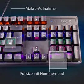 EAXUS Eaxus® Mechanische Gaming Tastatur - LED Gaming Keyboard mit Makrotasten & Blue Switches, USB 1000 Hz Pollingrate, QWERTZ, Schwarz