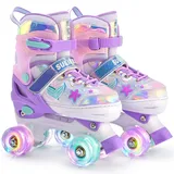 SULIFEEL Rollschuhe für Mädchen und Kinder mit leuchtenden Rollen, verstellbar in 4 Größen für Kleinkinder und Anfänger Rollschuhe