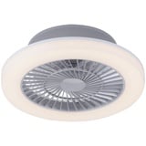 Deckenventilator mit Beleuchtung LED Deckenventilator Vor- Rücklauf Ventilatorlampe Wohnzimmer Lüfter, stahlfarben weiß, 27W 1950Lm warmweiß, D 50 cm