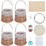 WEBEEDY 4 Stück Korbflecht Set Mini Rattan Korb mit Henkel Geflochtener Korb Spitze Geflochtener Blumenkorb Hochzeitskorb Körbchen Geschenkkorb für Hochzeit Tisch Zuhause Landhausstil Dekor