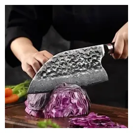 Wakoli EBO Damast Chinesisches Kochmesser I 20 cm Klinge I schwarzer Eichenholzgriff