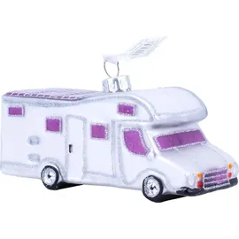 Inges Glas Christbaumschmuck Camper mit Glitzer Glas 7 cm weiß