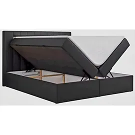 m-punkt Boxspringbett KUBA mit Bettkasten Visco Topper LED 180 x 200 cm Webstoff Grau Bett Bettkasten Topper