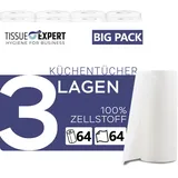 Tissue Expert Küchentücher 3-lagig | 64 Rollen x 64 Blatt | Großpackung