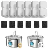 ATMZIQXR 12 Katzenbrunnen Edelstahl Filter: Trinkbrunnen für Katze Filter - Katzen Trinkbrunnen Filter - Verunreinigungen Filtern und Wasser Enthärten - 6 Kohlefilter + 6 Schaumfilter - 3-Monats-Kit