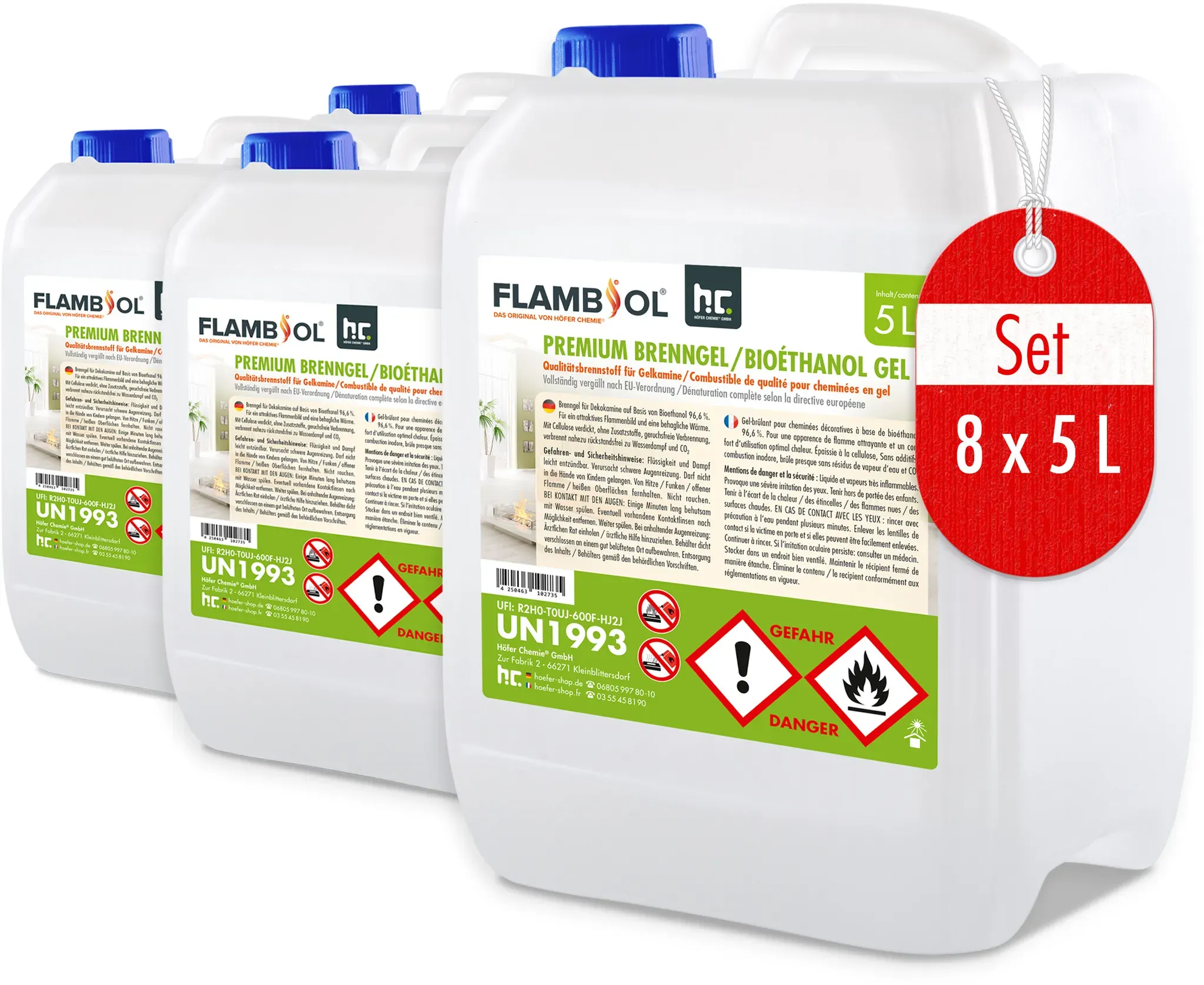 8 x 5L FLAMBIOL® Premium Bioéthanol Gel