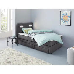 Boxbett INOSIGN "Luan", grau, B:127cm L:211cm, Komplettbetten, Boxspringbett, Schubkästen, LED-Beleuchtung und Topper, in Breite 120 cm und 180 cm