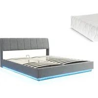 [en.casa] LED Polsterbett Tröstiar mit Matratze 180x200cm Anthrazit