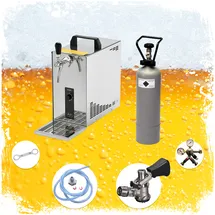 ich-zapfe Komplett Set - Zapfanlage, Bierzapfanlage, Bierkoffer, Durchlaufkühler PYGMY 25 1-leitig Trockenkühler, 35 Liter/h, Zapfkopf:KeyKeg
