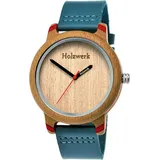 Holzwerk Germany Holzwerk ELSTRA Damen Holz Uhr mit Leder Armband in türkis blau & beige