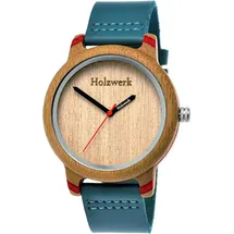 Holzwerk Germany Holzwerk ELSTRA Damen Holz Uhr mit Leder Armband in türkis blau & beige