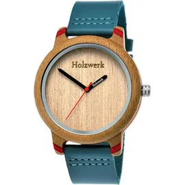 Holzwerk Germany Holzwerk ELSTRA Damen Holz Uhr mit Leder Armband in türkis blau & beige