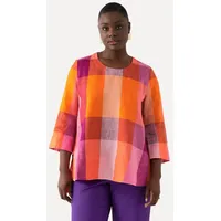 Ulla Popken Damen große Größen Übergrößen Plus Size Leinen-Tunika, Madras-Karo, Rundhals, 3/4-Arm orange 54+ 826063650-54+ - 54-56