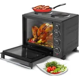 TurboTronic Minibackofen mit Umluft und Kochplatten 35 Liter, schwarz