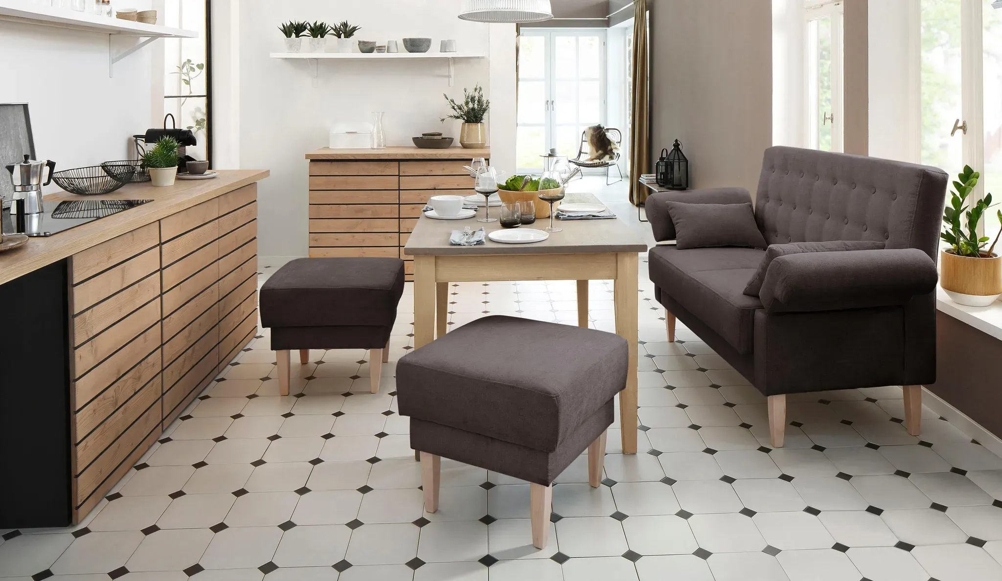 Home affaire Hocker »Scalea«, mit Federkern-Polsterung Home affaire dunkelbraun