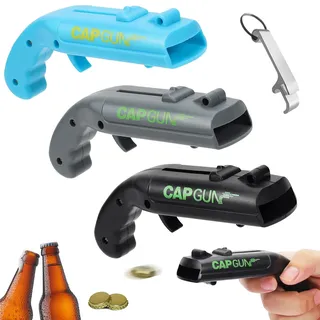 3 Stück Cap Gun,Cap Gun Flaschenöffner Pistole, Kronkorken Pistole,Geschenke für Männer, Getränkedosen öffner Lustiger Flaschenöffner Bierdeckelpistole, Gadgets für Männe- (Schwarz, Grau, Blau)