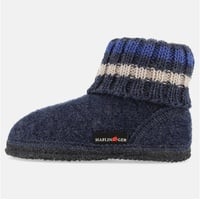 Haflinger Hüttenschuh Paul mit Kragen aus reiner Schurwolle Blau (Jeans 72), EU Gr. 24 - 24 EU