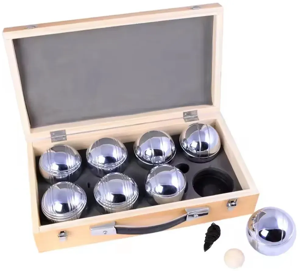 Boule Set in Holzkoffer Cranit 8 Boule Pétanque Kugeln inklusive Schweinchen Zielkugel RE65 DPLI2