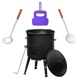 4big.fun Uchag 2mm Stahl Utschak 22L Kazan Grillfächer Schaumkelle Suppenkelle Utschak Utschag Kasan Feldküche Außenküche Eintopfofen Gula...