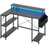 Costway Computertisch, mit Steckdosen, LEDs, Monitorständer, Regalen & Tasche schwarz