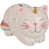Dekohelden24 Keramik Spardose als Einhorn-Katze - Spar-Einhorn - Katzensparbüchse - Saving-Box, Größe L/B/H: ca. 17 x 12 x 12 cm