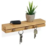 Relaxdays Schlüsselbrett, magnetischer Schlüsselhalter mit Ablage, Bambus, b: 29,5 cm, Schlüsselaufbewahrung Wand, natur