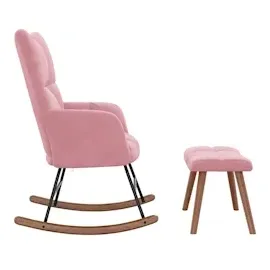 vidaXL Schaukelstuhl mit Hocker Samt Rosa